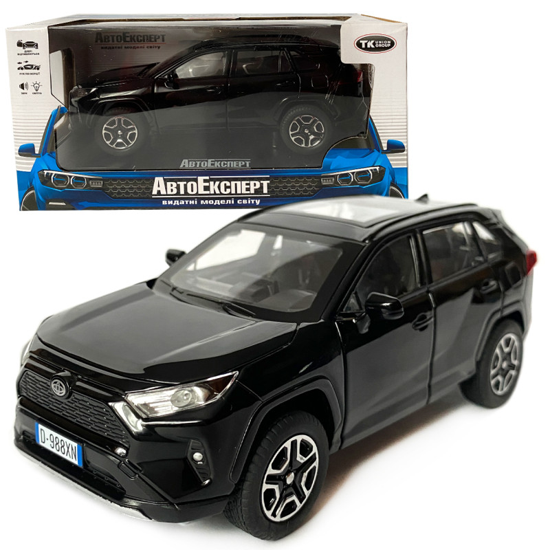 Іграшкова машинка металева Toyota RAV4 Sport, Тойота рав спорт, чорна, звук, світло, інерція, відкр двері, багажник, капот, Автоексперт, 1:32,14,5*7*6см (40962)