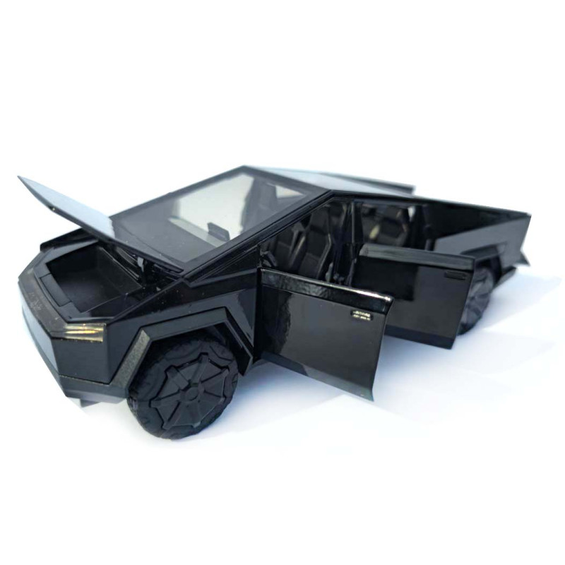 Машинка металева Tesla Cybertruck з мотоциклом чорна Тесла Кібертрак 1:24 відкр двері багажник капот інерція звук світло 17,5*6,5*6,5 см (EL 86545)