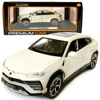 Машинка металлическая Lamborghini Urus Ламборгини Урус белая 1:24 звук свет инерция открываются двери багажник капот багажник резина колеса 20,5*8*8см (AP-2069)
