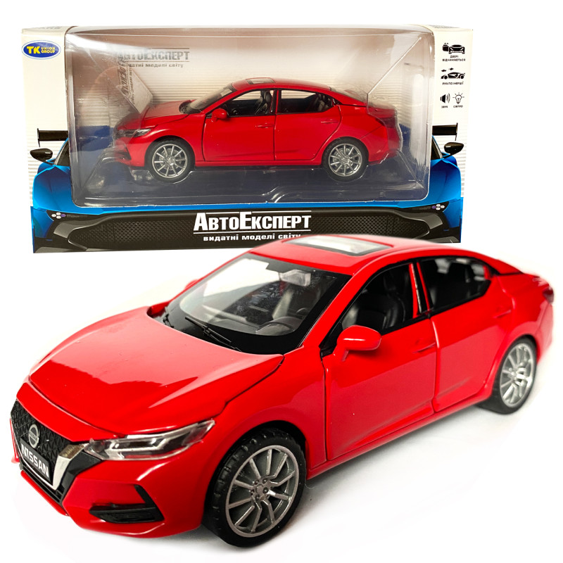 Іграшкова машинка металева Nissan Sylphy, ніссан, червоний, звук, світло, інерція, откр двері, капот, Автоексперт, 1:32,14,5*7*5 см (ТК-10584)