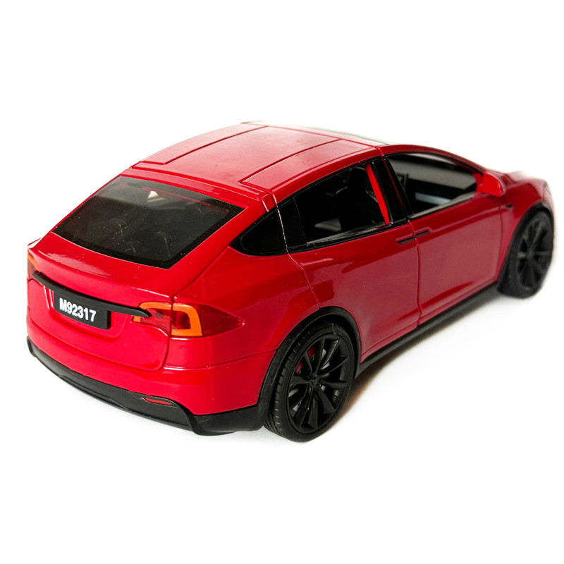 Машинка металева Tesla Model X Electrocar Тесла Модель X Електрокар червона 1:24 зарядна станція звук світло відч двері капот багажник гум колеса 18*6*8см (AP7712)