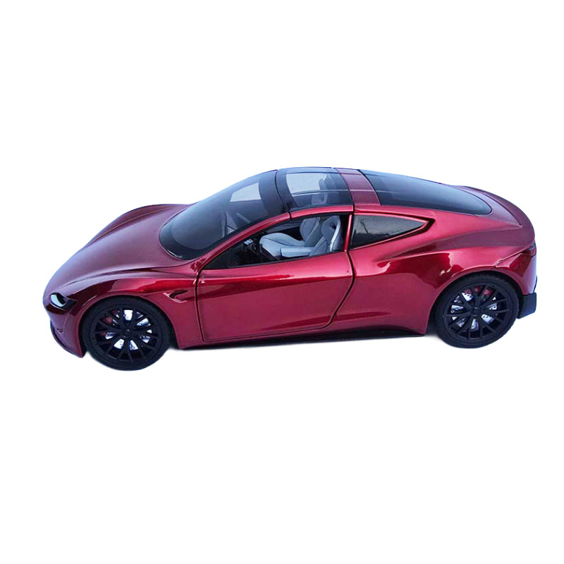 Машинка матал Tesla Roadster Тесла червона електро зарядка 1:24 звук світло 17*6,5*4,5см (RS-03612)