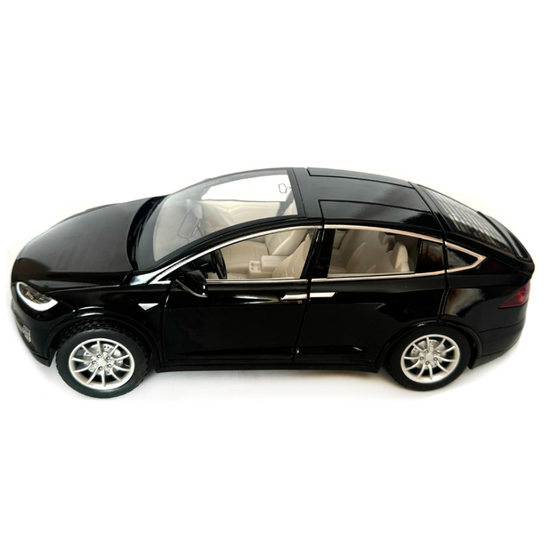 Машинка металева Tesla Model x 90D Тесла чорна 1:24 світло звук відкриваються двері баг капот резинові колеса 21*7*10 см (AP-2048)