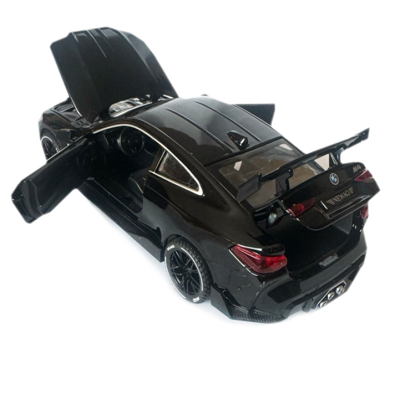 Машинка металева BMW M4 coupe БМВ 1:32 чорна світло звук інерція відкр двері багажник капот 15*7*6см (RS-16079)