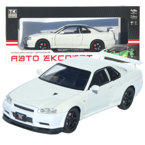Машинка метал Nissan Skyline GT-R АвтоЕксперт біла 1:24 звук світло відкр двері капот багажник (1990-21)