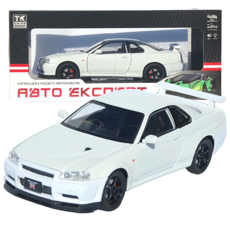 Машинка метал Nissan Skyline GT-R АвтоЕксперт біла 1:24 звук світло відкр двері капот багажник (1990-21)