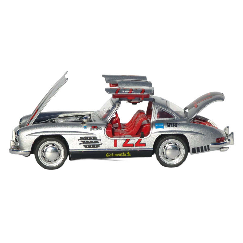 Машинка металлическая Mercedes-Benz 300 SL (W198) серебристый свет звук откр дверь капот багаж 15,5*5,5*4,5 см (TK-10447)