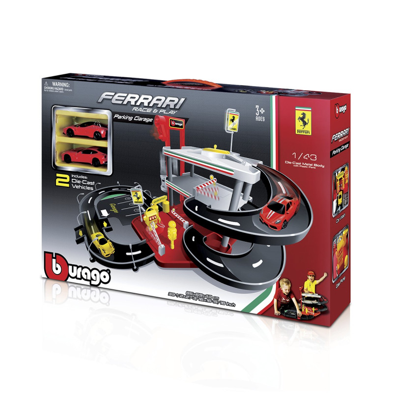Игровой набор гараж Ferrari 3 Уровня  Bburago (1:43), паркинг, 2 машинки ферари, 85х69х43 см (18-31204)