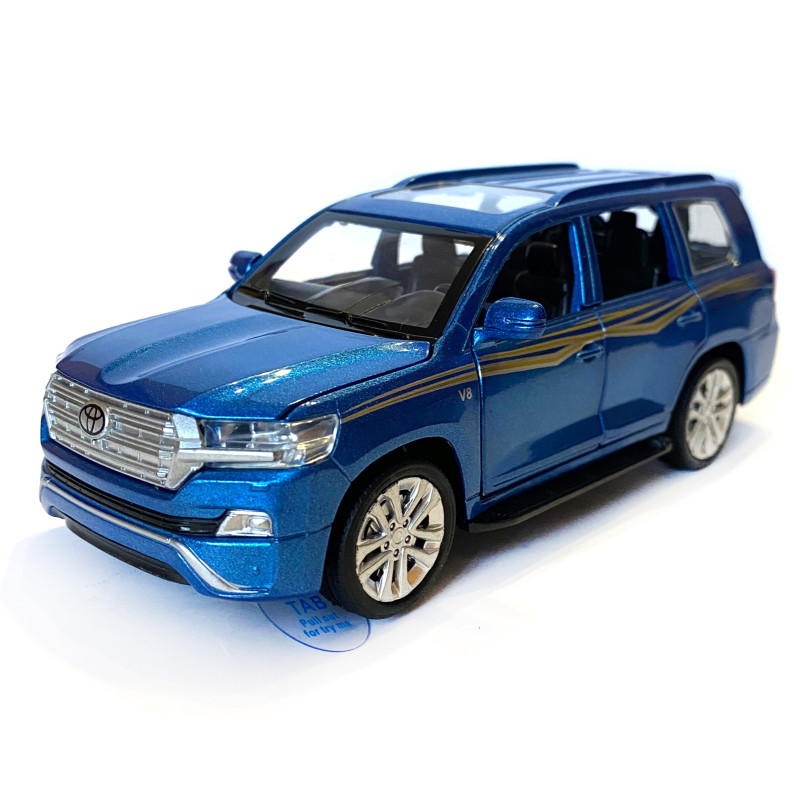 Машинка металева дитяча Toyota Land Cruiser V8 позашляховик, тойота ленд крузер, синій, Автоексперт, 1:32, звук, світло, інерція, відкриваються двері багажник капот, 16*6*4см. (LF-68682)