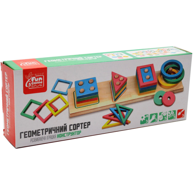 Розвиваюча іграшка дерев'яна пірамідка конструктор сортер Fun Game 3+ (87639)