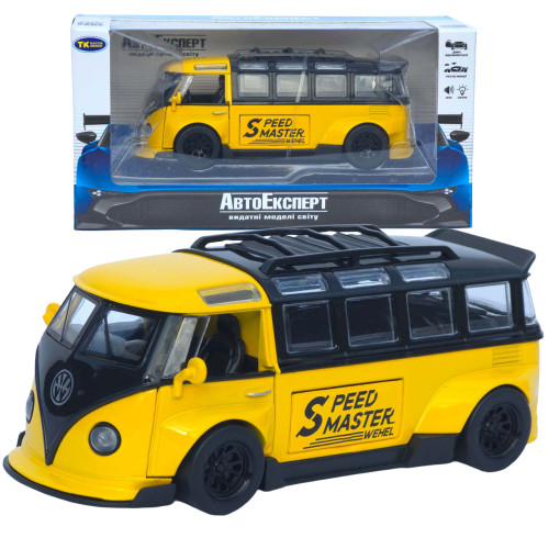 Машинка метал Volkswagen Type 2 (T1) жовта 1:32 світло звук інерція відч двері 2 дошки (TK-19102)