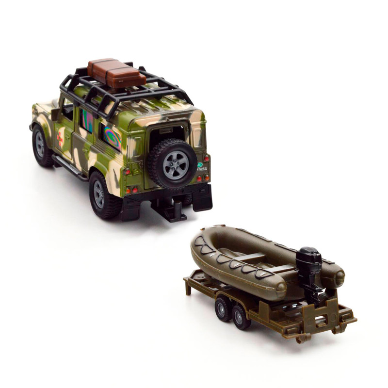 Игровой набор Land Rover Defender Миллитари с лодкой металл пластик длина с прицепом 27см (520191.270)