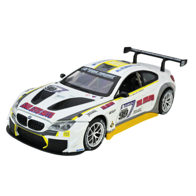 Машина метал BMW M6 GT3 біла БМВ 1:24 Автопром світло звук відкр.двері 21*8,5*5,5см (68278A(W))