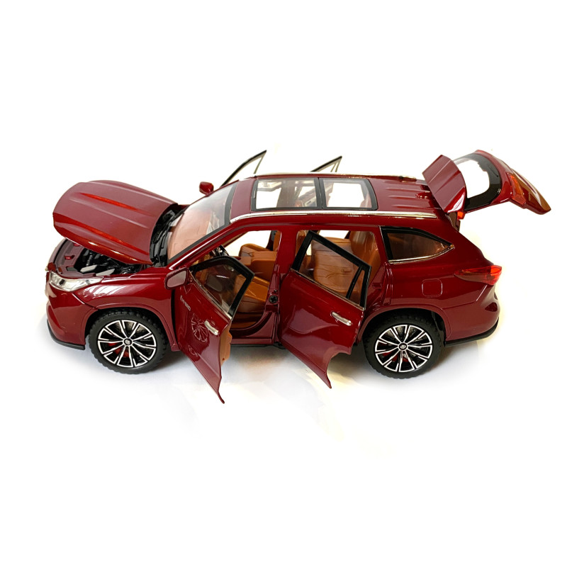 Машинка металева Toyota Highlander Hybrid Тойота Хайлендер Гібрид 1:24 джип червоний звук світло відч двері капот багажник гум колеса 21*7,5*8см (AP-2024)