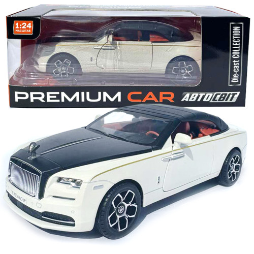 Машинка метал Rolls-Royce Dawn Spofec Ролс Ройс кабріолет білий 1:24 відкр двері баг капот звук світло 22*6,5*8см (AP-2013)