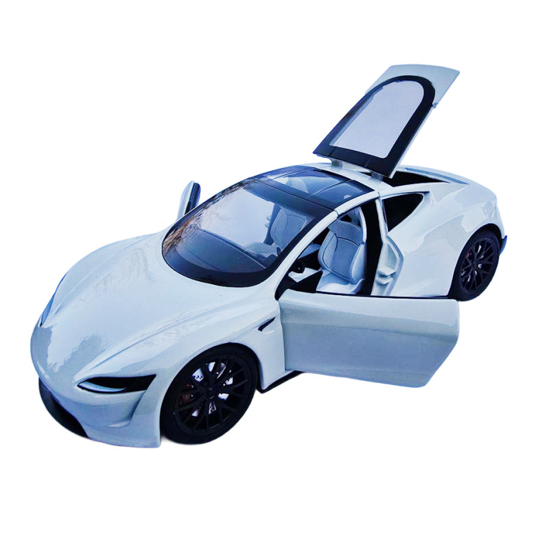 Машинка матал Tesla Roadster Тесла біла електро зарядка 1:24 звук світло 17*6,5*4,5см (RS-03612)