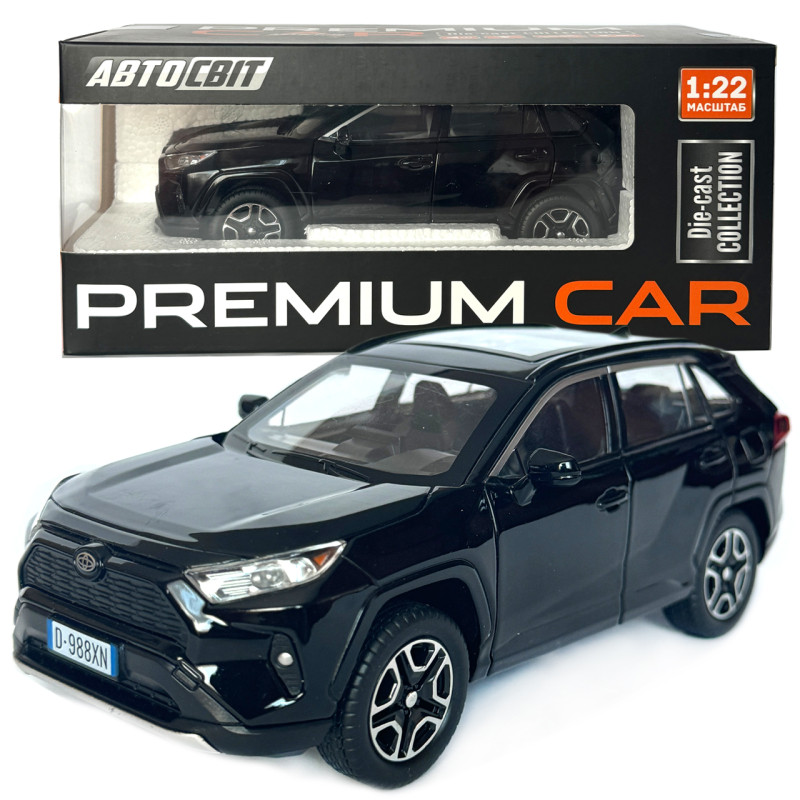 Машинка металева Toyota RAV4 Sport Тойота рав 4 спорт чорна 1:22 звук світло інерція відкр двері багажник капот гумові колеса 19*7*8см (AP-1989)