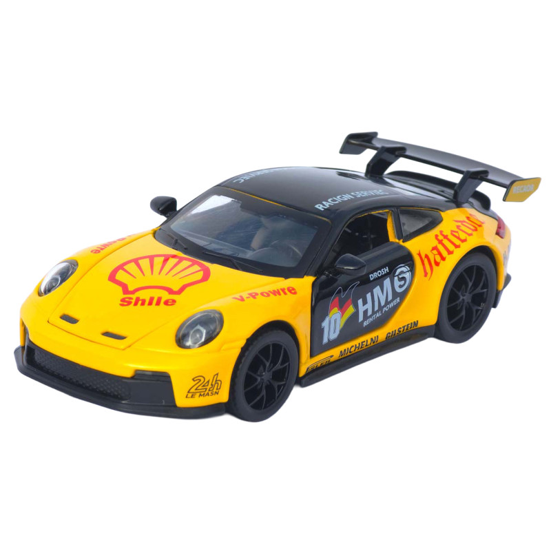 Машинка металл Porsche 911 GT3 RS Порше желтая 1:32 свет звук открыв двери капот багажник (TK-11356)