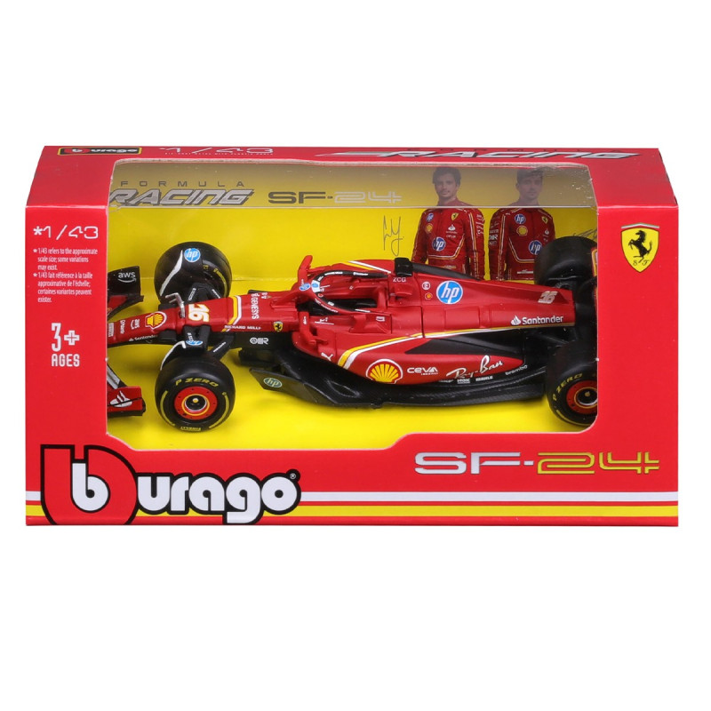 Машинка металева Ferrari Racing SF-24 Bburago, 1:43, Фераррі Рейсінг SF-24 Ббураго, 13*5*3 см (18-36844)