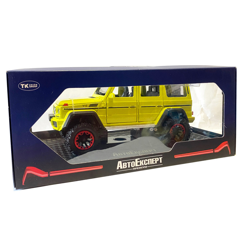 Машинка металева дитяча Mercedes G500 мерседес, жовтий, Автоексперт, 1:24, світло, інерція, відкриваються двері, багажник, капот, 20*10*11см (GT - 09002)