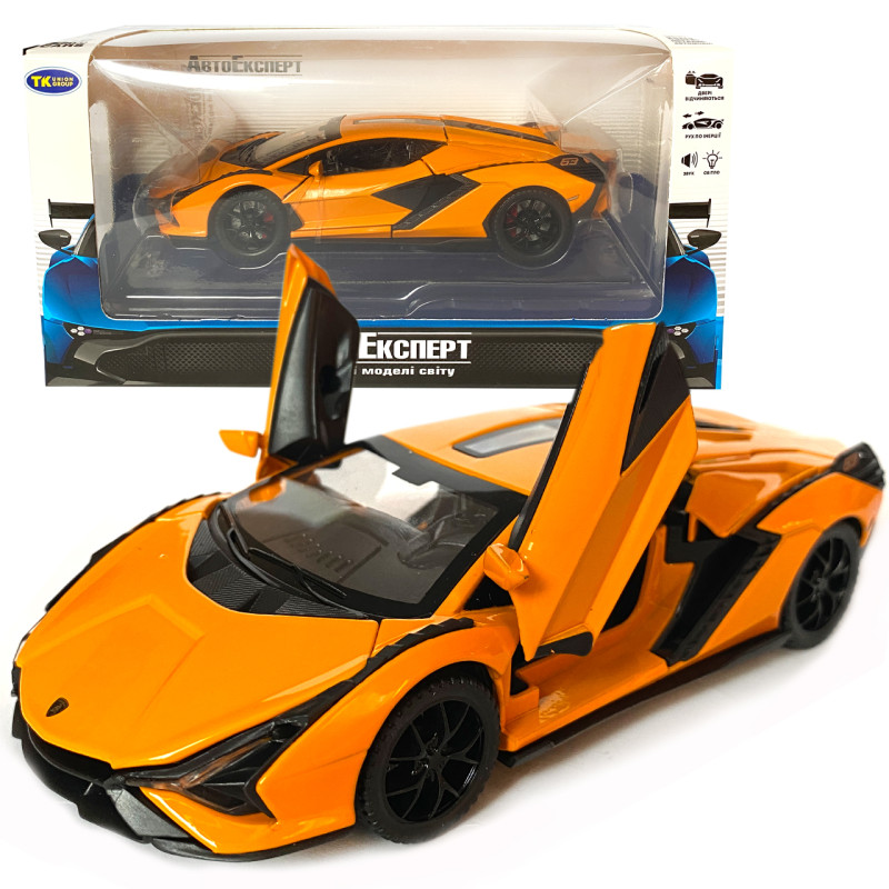 Іграшкова машинка металева Lamborghini Sian, Ламборгіні, жовтий, звук, світло, інерція, відкр двері, багажник, капот, Автоексперт, 1:32,15,5*7*5см (ТК-10517)