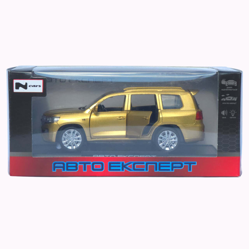 Машинка металева дитяча Toyota Land Cruiser V8 позашляховик, тойота ленд крузер, золото, Автоексперт, 1:32, звук, світло, інерція, відкриваються двері багажник капот, 16*6*4см. (LF-68682)
