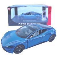 Машинка матал Tesla Roadster Тесла синяя электро зарядка 1:24 звук свет 17*6,5*4,5см (RS-03612)