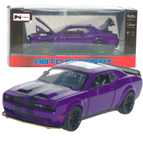 Машинка метал Dodge Challenger SRT Hellcat АвтоЕксперт фіолетова 1:32 звук світло 15,7*7*5 см (LF-30608)
