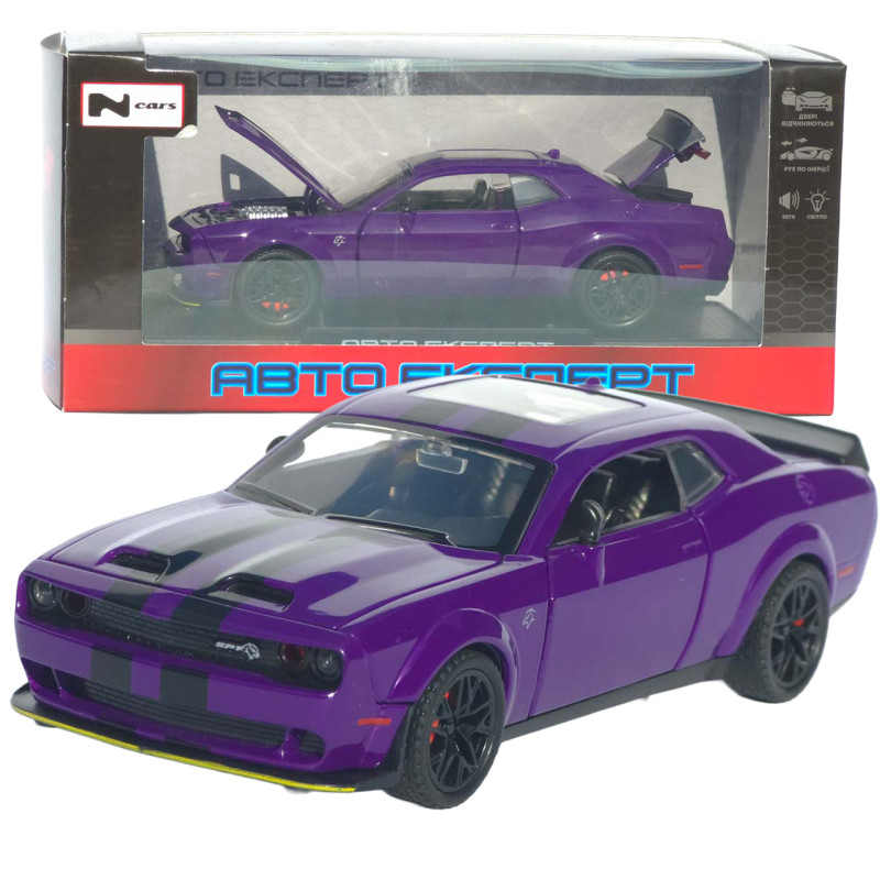 Машинка метал Dodge Challenger SRT Hellcat АвтоЕксперт фіолетова 1:32 звук світло 15,7*7*5 см (LF-30608)