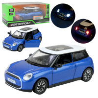Машина металл Mini Cooper Міні Купер синяя 1:28 свет звук откр двери 14*6*5 см (68740B)