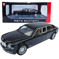 Машинка металл Bentley Mulsanne черная Бентли Мульсан лимузин 1:24 звук светло 20*5,5*5см (RS-52405)