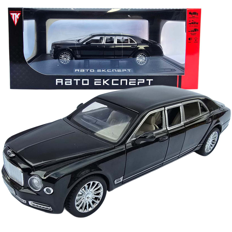 Машинка метал Bentley Mulsanne чорна Бентлі Мульсан лімузин 1:24 звук світло 20*5,5*5см (RS-52405)
