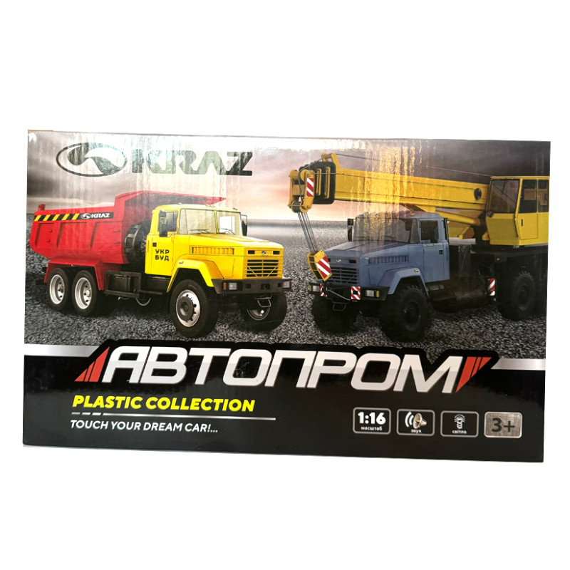 Будівельна техніка Краз підйомник пластик 1:16 оранжева Автопром світло звук 30*14*8см (KR-2202-13B )