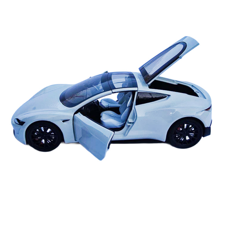 Машинка матал Tesla Roadster Тесла біла електро зарядка 1:24 звук світло 17*6,5*4,5см (RS-03612)