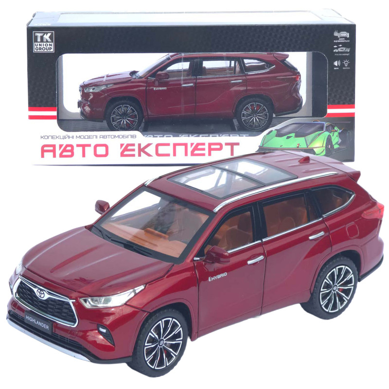 Машинка металл Toyota Highlander АвтоЭксперт бордовая 1:24 свет звук откр двери капот багажник (1980-08)