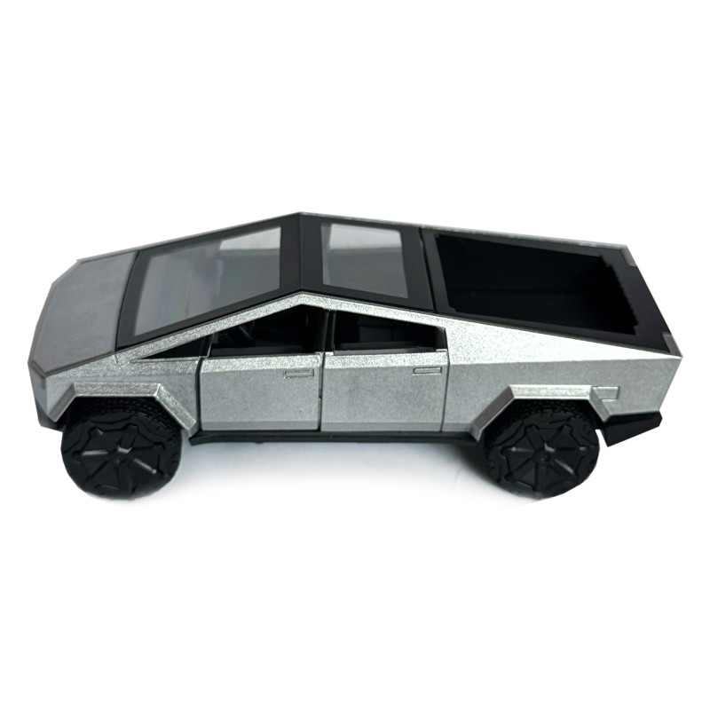 Машинка металева Tesla Cybertruck Тесла Кібертрак срібна 1:36 відкр передні двері інерція звук світло 13,5*4,5*5 см (AP-1974)