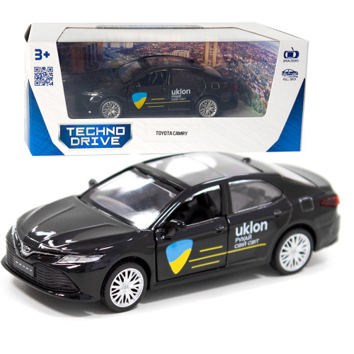 Машинка металева Toyota Camry Uklon, Тойота Кемрі Уклон, чорний, таксі, відкриваються двері, 5*11*3см (250292)