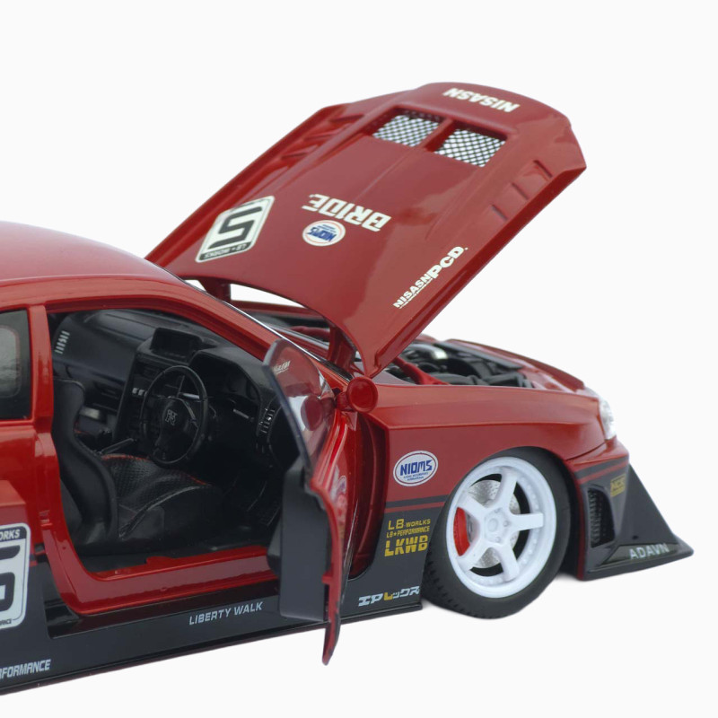 Машинка метал Nissan Skyline GT-R АвтоЕксперт червона 1:24 звук світло відч двері капот багажник (2916-39)