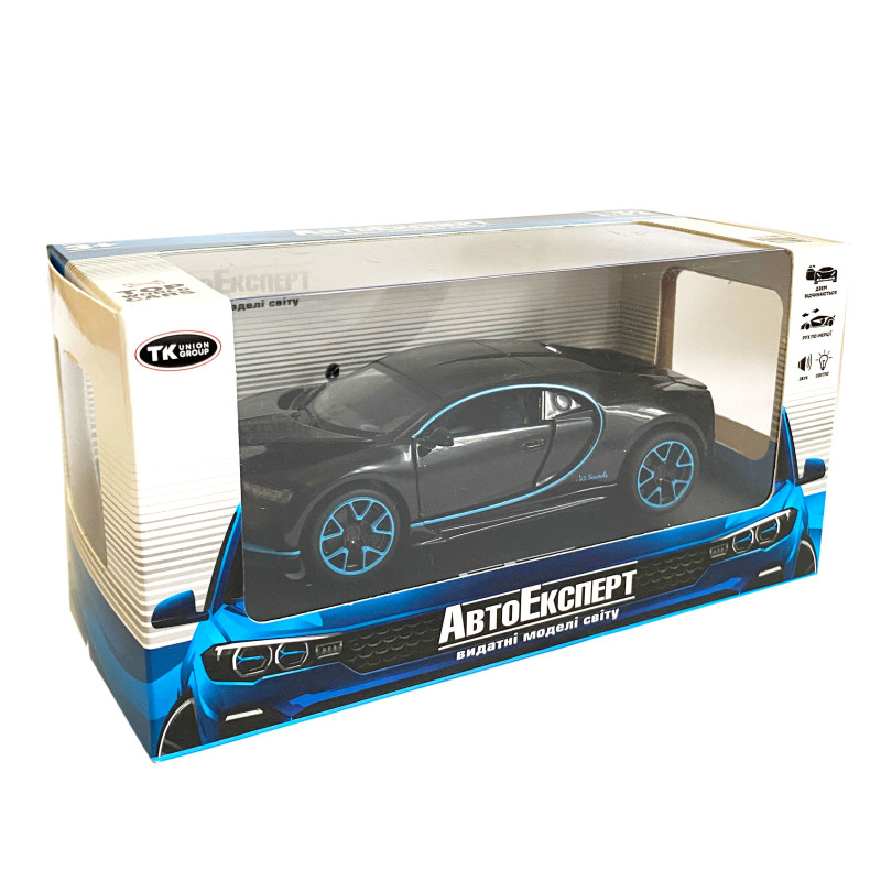 Ігрова машинка Бугатті Широн "Автопром" Bugatti Chiron (1:32) чорна. інерц., світ, звук, відкр. двері,14*6*5 см (LF - 83880)