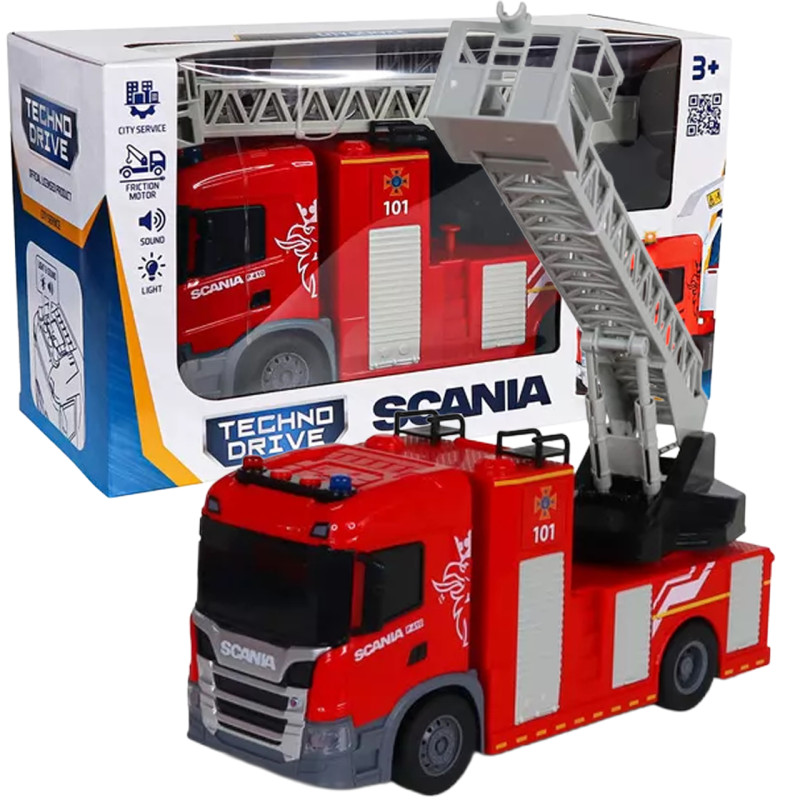 Пожежна машина Scania (світло, звук, функція води), Big Truck, TechnoDrive, 31х10х16 см (6407KS)