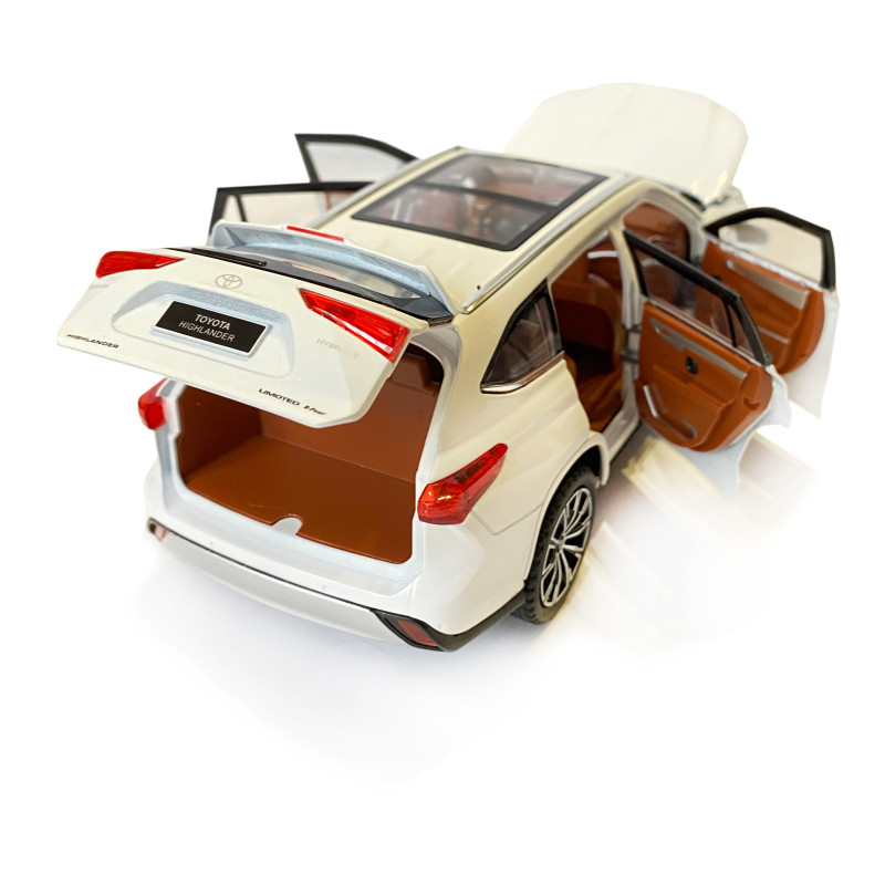 Машинка металева Toyota Highlander Hybrid Тойота Хайлендер Гібрид 1:24 джип білий звук світло відч двері капот багажник гум колеса 21*7,5*8см (AP-2024)