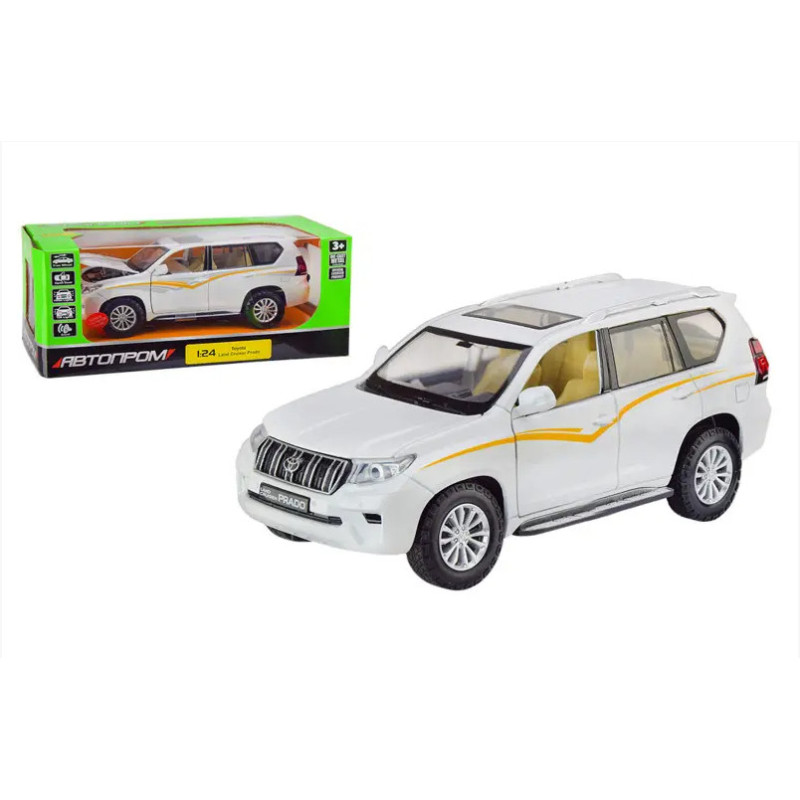 Іграшкова машинка металева Toyota Land Cruiser Prado Автопром Тойота джип 1:24, біла, 20*7*8 см, (68270)
