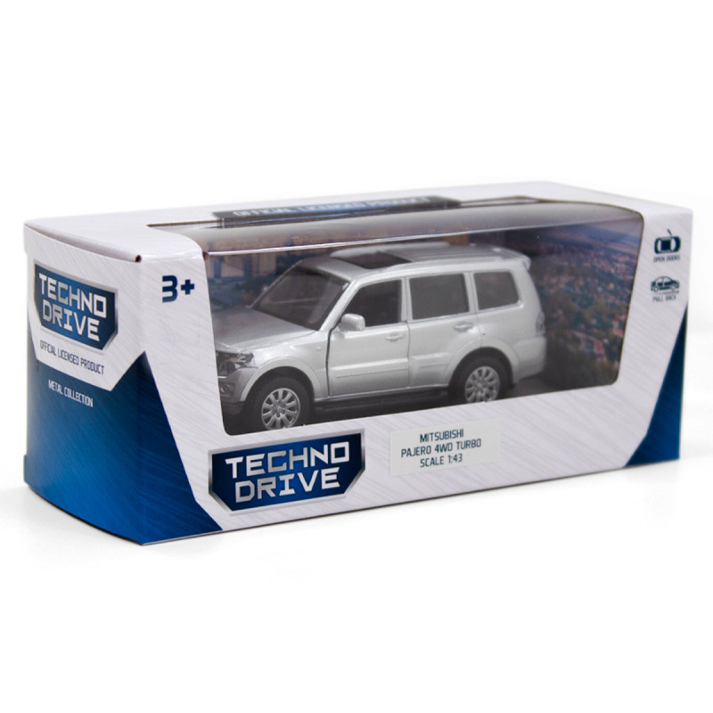 Іграшкова машинка металева MITSUBISHI PAJERO 4WD TURBO, мітсубісі паджеро турбо, срібний, відкр двері, інерція, 1:43 (250282)