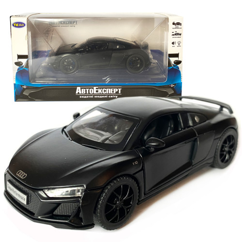 Іграшкова машинка металева Audi R8 V10 performance, Ауді, чорна, звук, світло, інерція, відкр двері, багажник, капот, Автоексперт, 1:32,14*7*4,5см (ТК-16650/40111) 