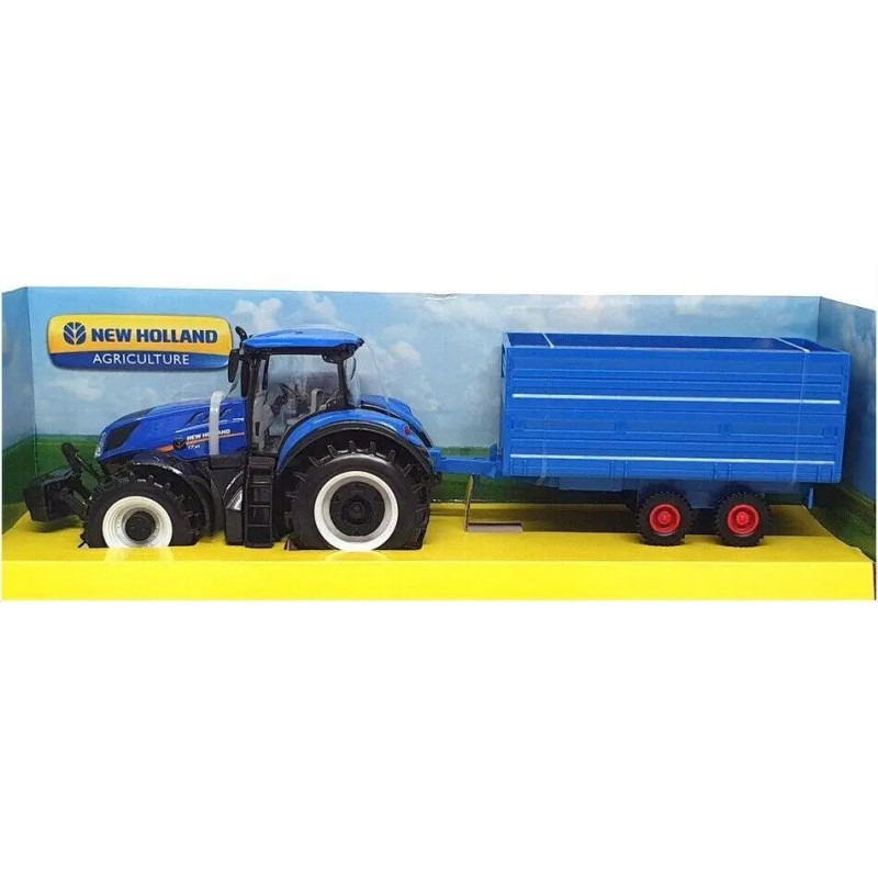 Спецтехника трактор New Holland T7.315 HD Bburago, 1:32, с прицепом, синий (18-44067)