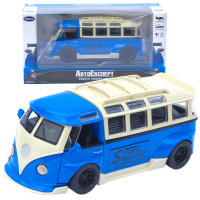 Машинка металл Volkswagen Type 2 (T1) синяя 1:32 свет звук инерция откр двери 2 доски (TK-19102)