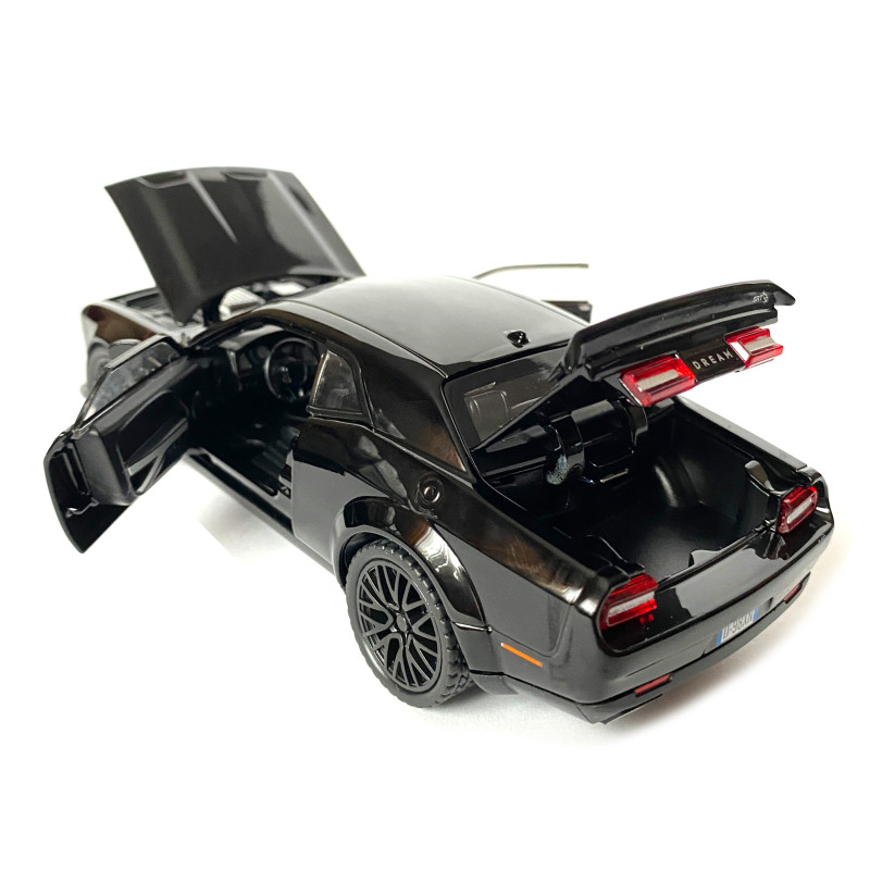 Іграшкова машинка металева Dodge Challenger SRT, Додж, чорний, звук, світло, інерція, відкр двері, багажник, капот, Автоексперт, 1:32,15*7*4,5см (50801)