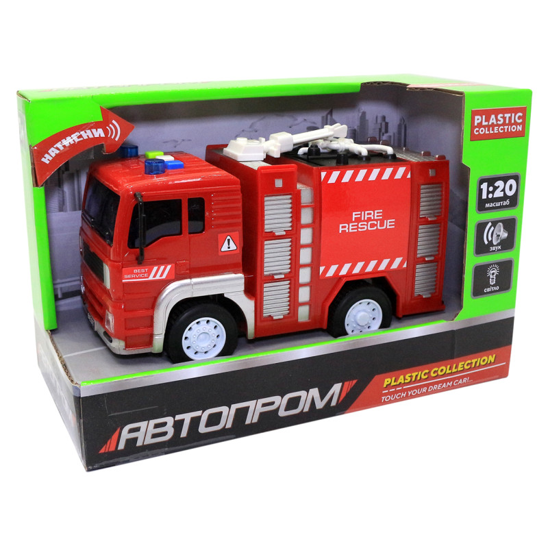 Машинка игровая Пожарная машина «Автопром» Пожарная охрана красный свет звук 18*11*8 см (7675ABC)