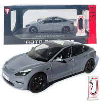 Машинка метал Tesla model 3 сіра Тесла 1:24 відкр двері баг капот звук світло 18,5*6*8,5см (EL-94022)