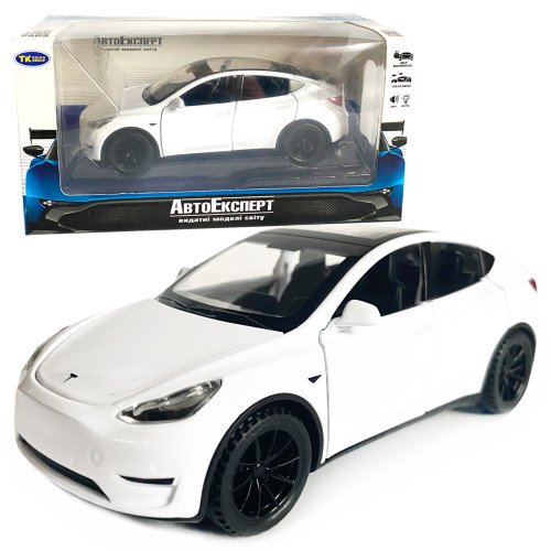 Іграшкова машинка металева Tesla Y, тесла, біла, звук, світло, інерція, откр двері, багажник, капот, Автоексперт, 1:32, 14,5*6*6см (ТК-16723/39110)